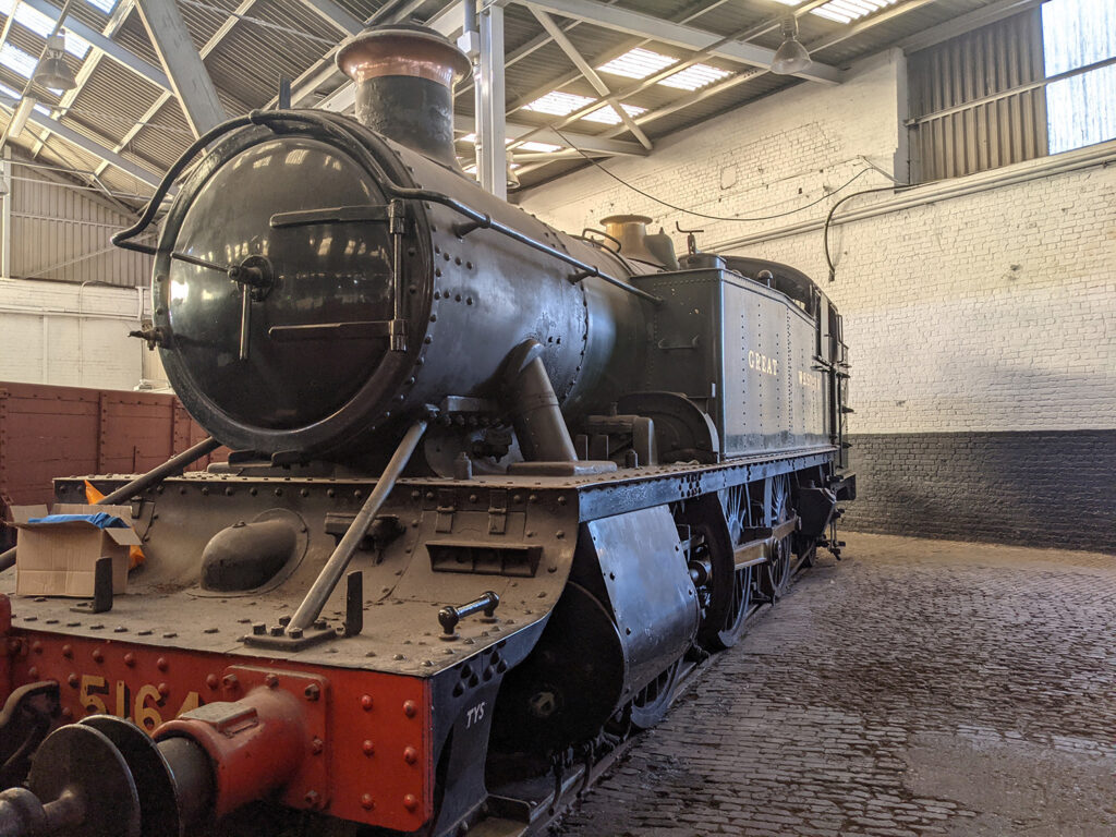 On display in Barrow Hill Roundhouse, Chesterfield, 5164 patiently waits for its future overhaul [Photo: Adrian Hassell]