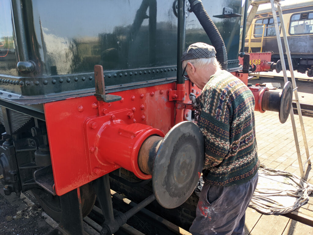 A week later on 14th May, Dave Giddins was at work undercoating the rear buffer beam [Photo: Adrian Hassell]