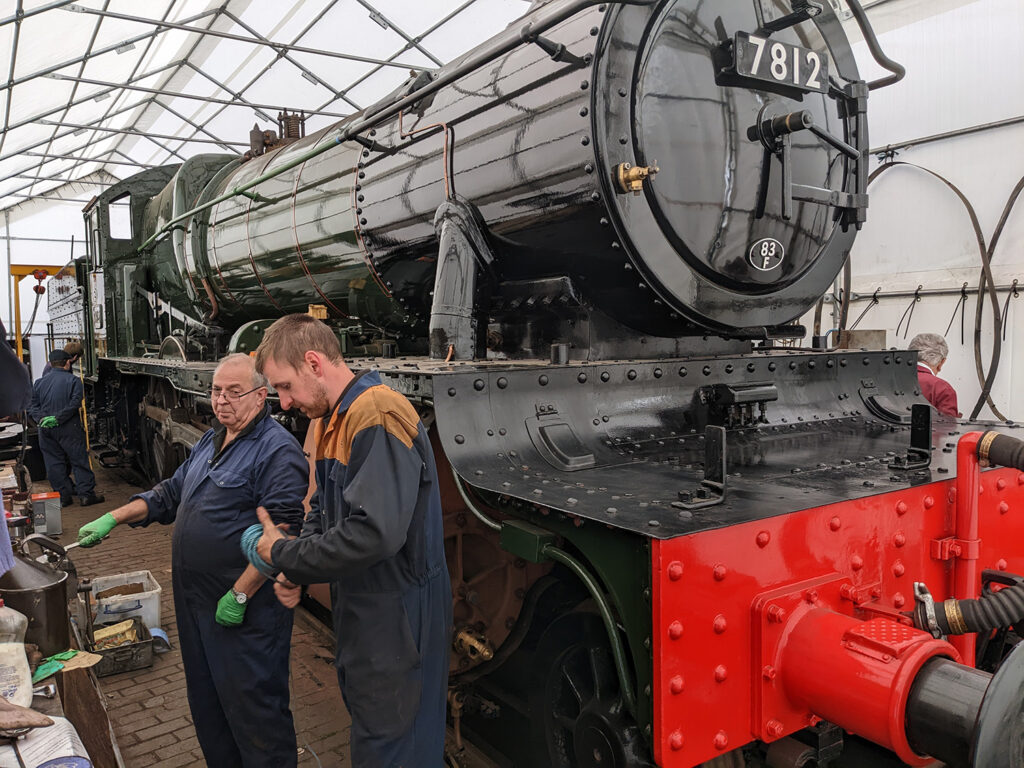 The following day, the EMF volunteer team are seen getting working through the outstanding tasks on the loco [Photo: Adrian Hassell]:
