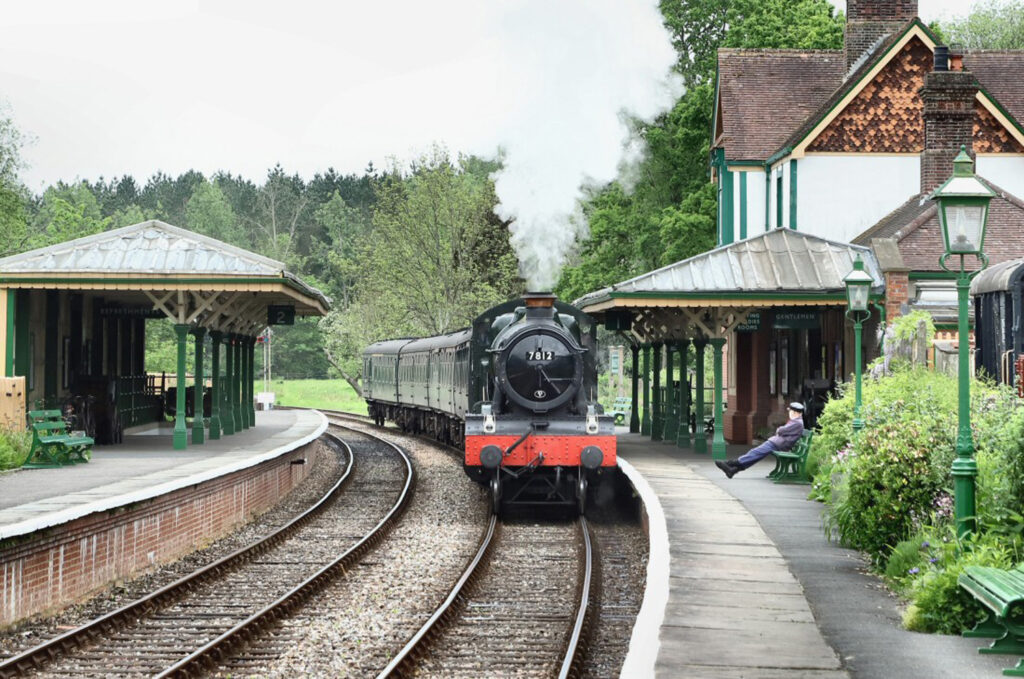 Reminiscent of 1960s cross country Manor workings, 7812 passes through Kingscote station on the Bluebell Railway during a photographic charter on 13th May. Photo: Jon Bowers