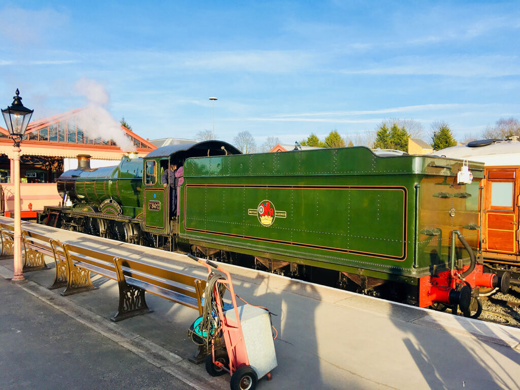 7802 with 4000 gallon tender at Kidderminster on Severn Valley Railway – credit unknown